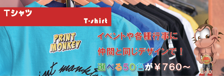 Tシャツ イベントや各種行事に仲間と同じデザインで！選べる50色が\760～